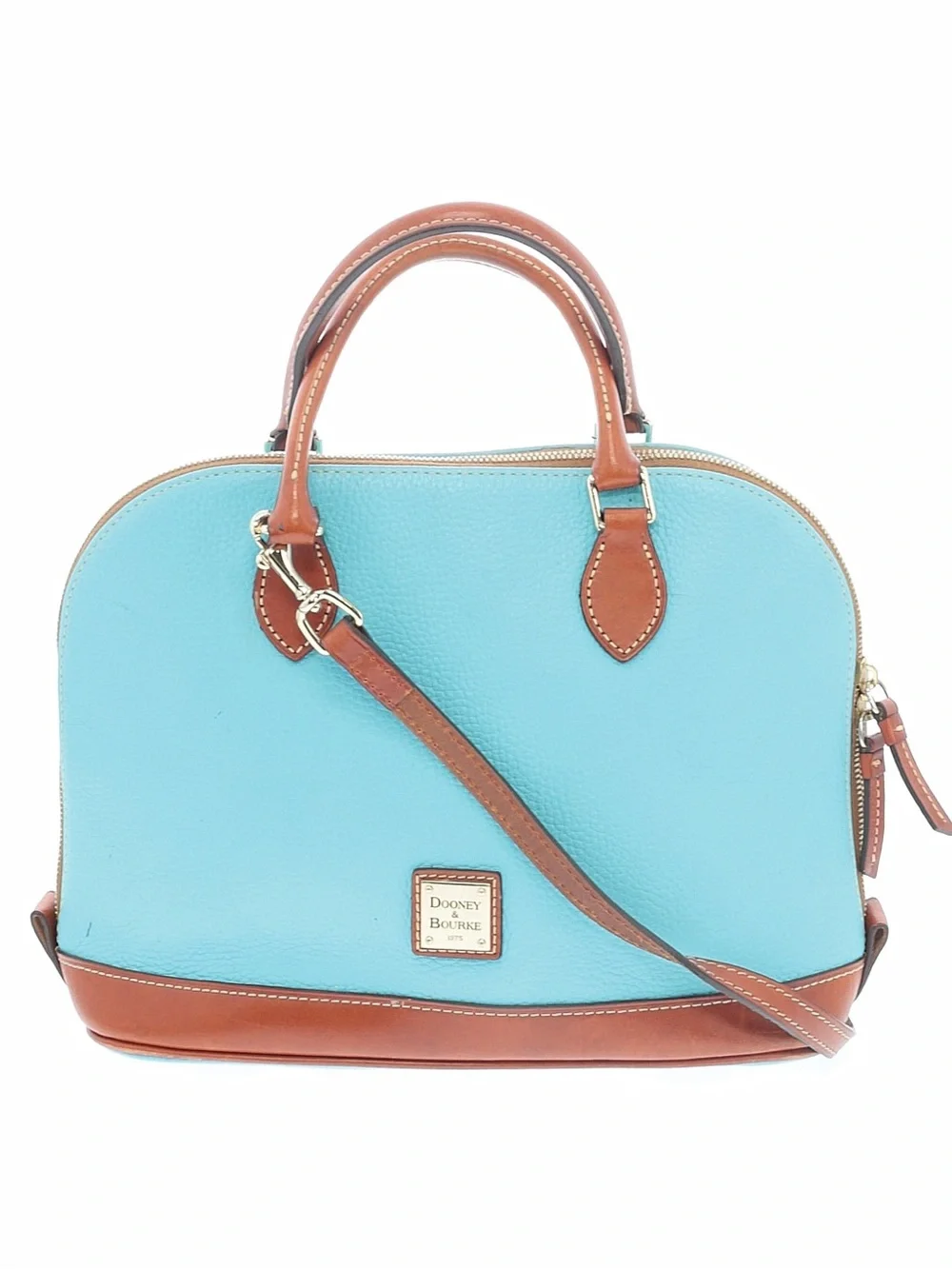 Dooney & Bourke Pebbled Grain Zip zip Turquoise Leather Satchel with Brown Trim